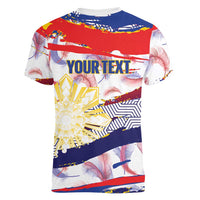 Personalised Philippines Sun Tattoo Women V-Neck T-Shirt Feathers Filipinas Grunge Style White
