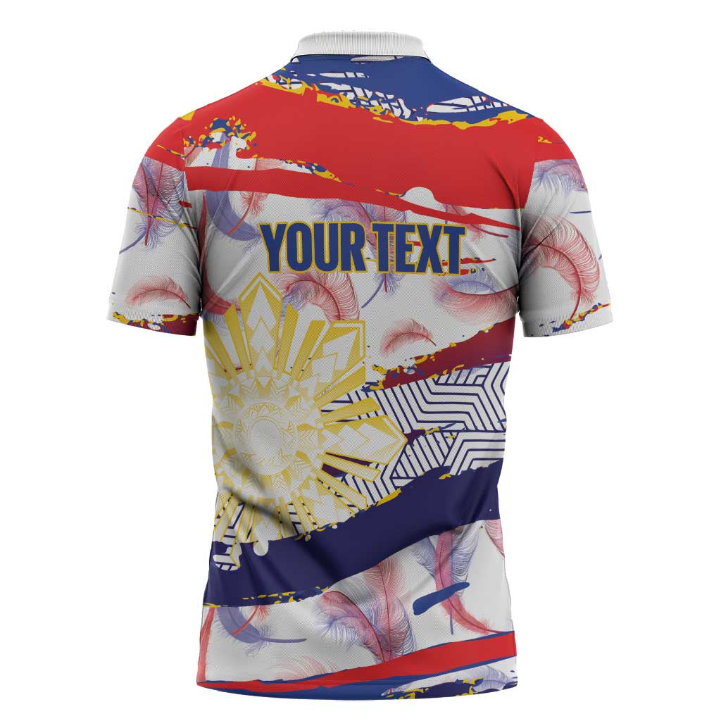 Personalised Philippines Sun Tattoo Zipper Polo Shirt Feathers Filipinas Grunge Style White
