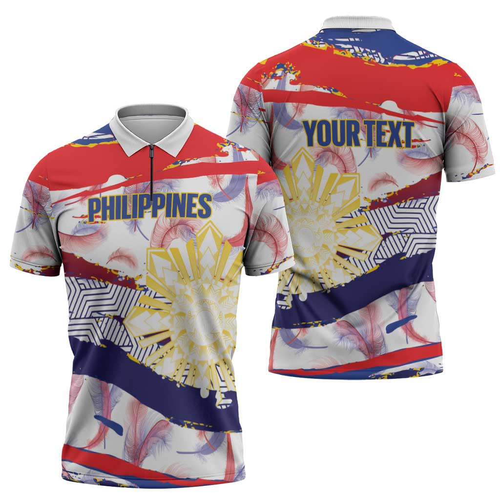 Personalised Philippines Sun Tattoo Zipper Polo Shirt Feathers Filipinas Grunge Style White