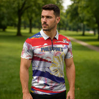 Personalised Philippines Sun Tattoo Zipper Polo Shirt Feathers Filipinas Grunge Style White