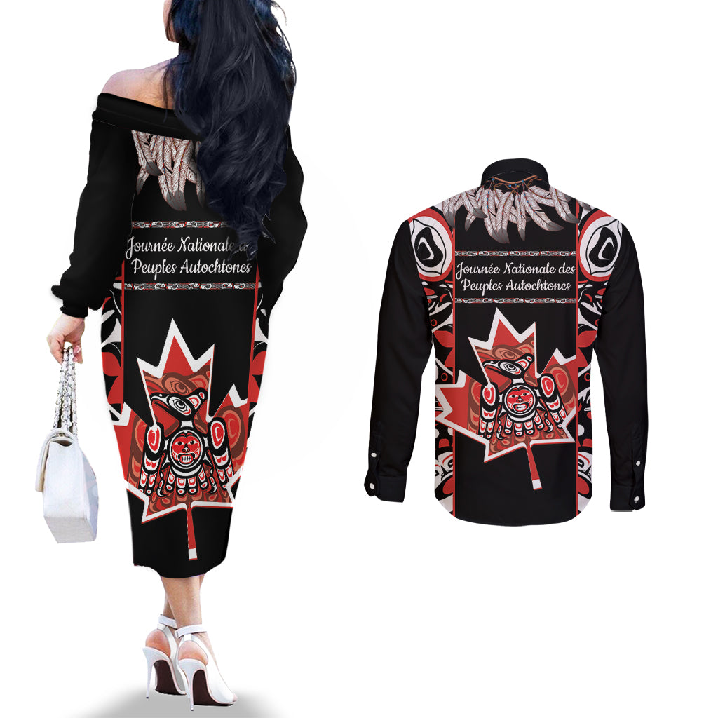 Canada National Aboriginal Day Couples Matching Off The Shoulder Long Sleeve Dress and Long Sleeve Button Shirt Canadian Indigenous Haida
