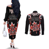 Canada National Aboriginal Day Couples Matching Off The Shoulder Long Sleeve Dress and Long Sleeve Button Shirt Canadian Indigenous Haida