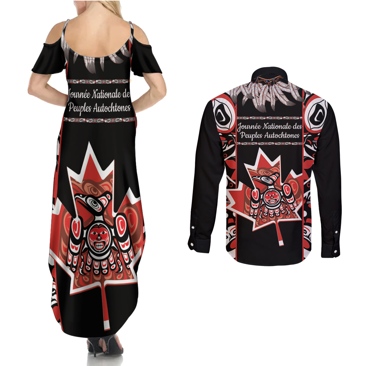 Canada National Aboriginal Day Couples Matching Summer Maxi Dress and Long Sleeve Button Shirt Canadian Indigenous Haida - Wonder Print Shop