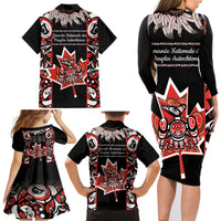 Canada National Aboriginal Day Family Matching Long Sleeve Bodycon Dress and Hawaiian Shirt Canadian Indigenous Haida - Wonder Print Shop