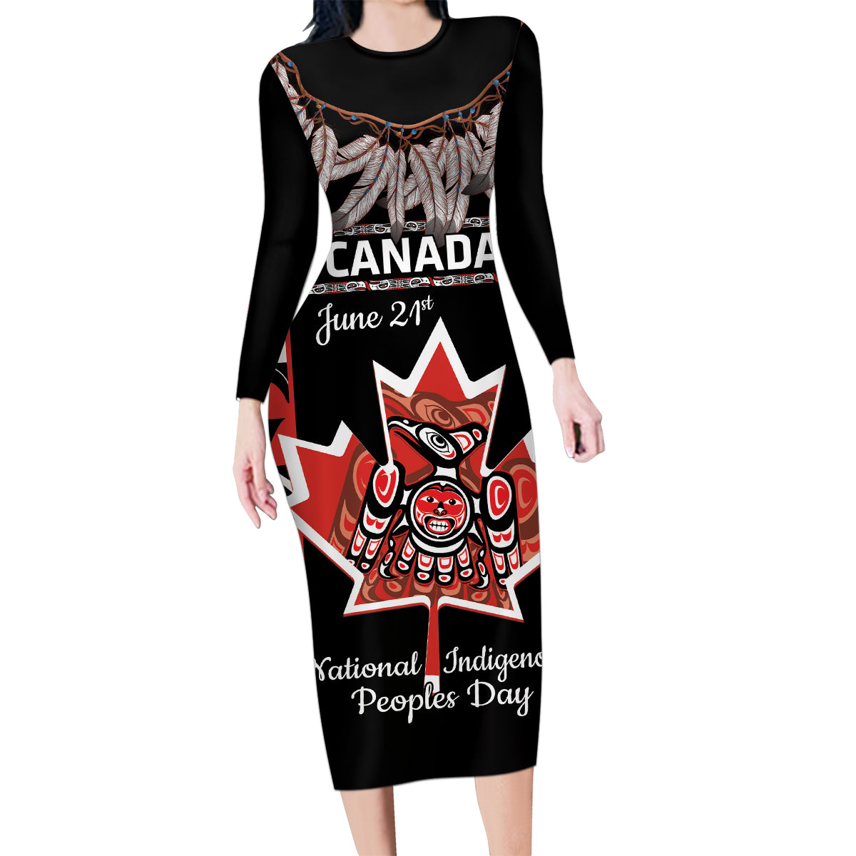 Canada National Aboriginal Day Family Matching Long Sleeve Bodycon Dress and Hawaiian Shirt Canadian Indigenous Haida - Canada National Aboriginal Day Family Matching Long Sleeve Bodycon Dress and Hawaiian Shirt Canadian Indigenous Haida -