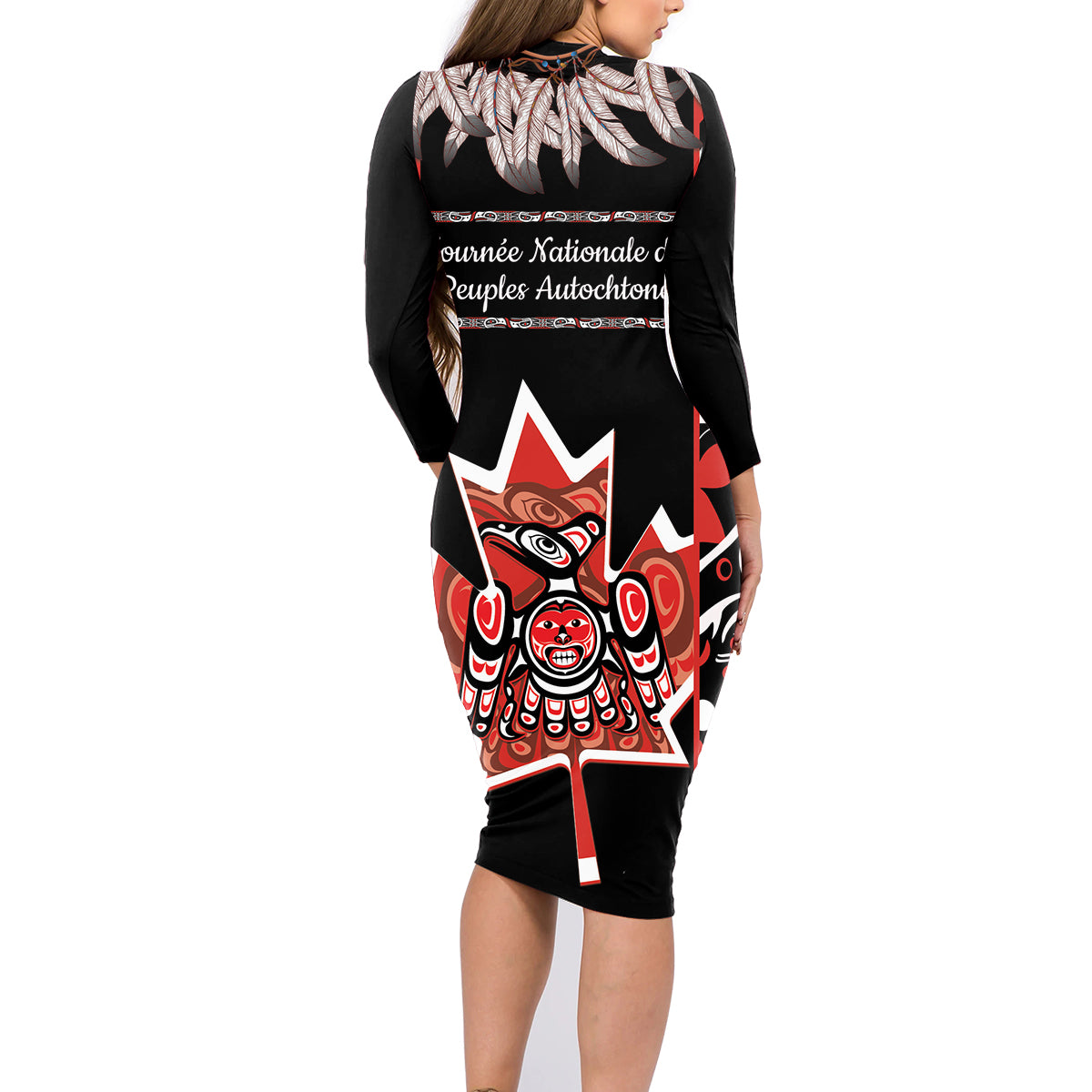 Canada National Aboriginal Day Family Matching Long Sleeve Bodycon Dress and Hawaiian Shirt Canadian Indigenous Haida - Canada National Aboriginal Day Family Matching Long Sleeve Bodycon Dress and Hawaiian Shirt Canadian Indigenous Haida -