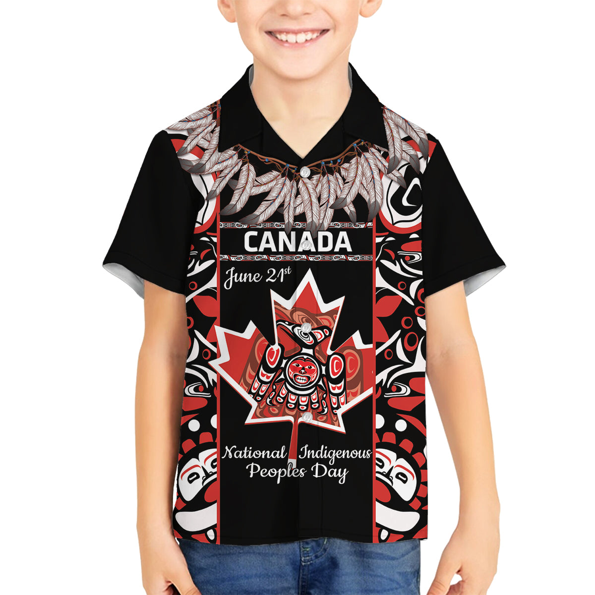 Canada National Aboriginal Day Family Matching Off The Shoulder Long Sleeve Dress and Hawaiian Shirt Canadian Indigenous Haida - Wonder Print Shop