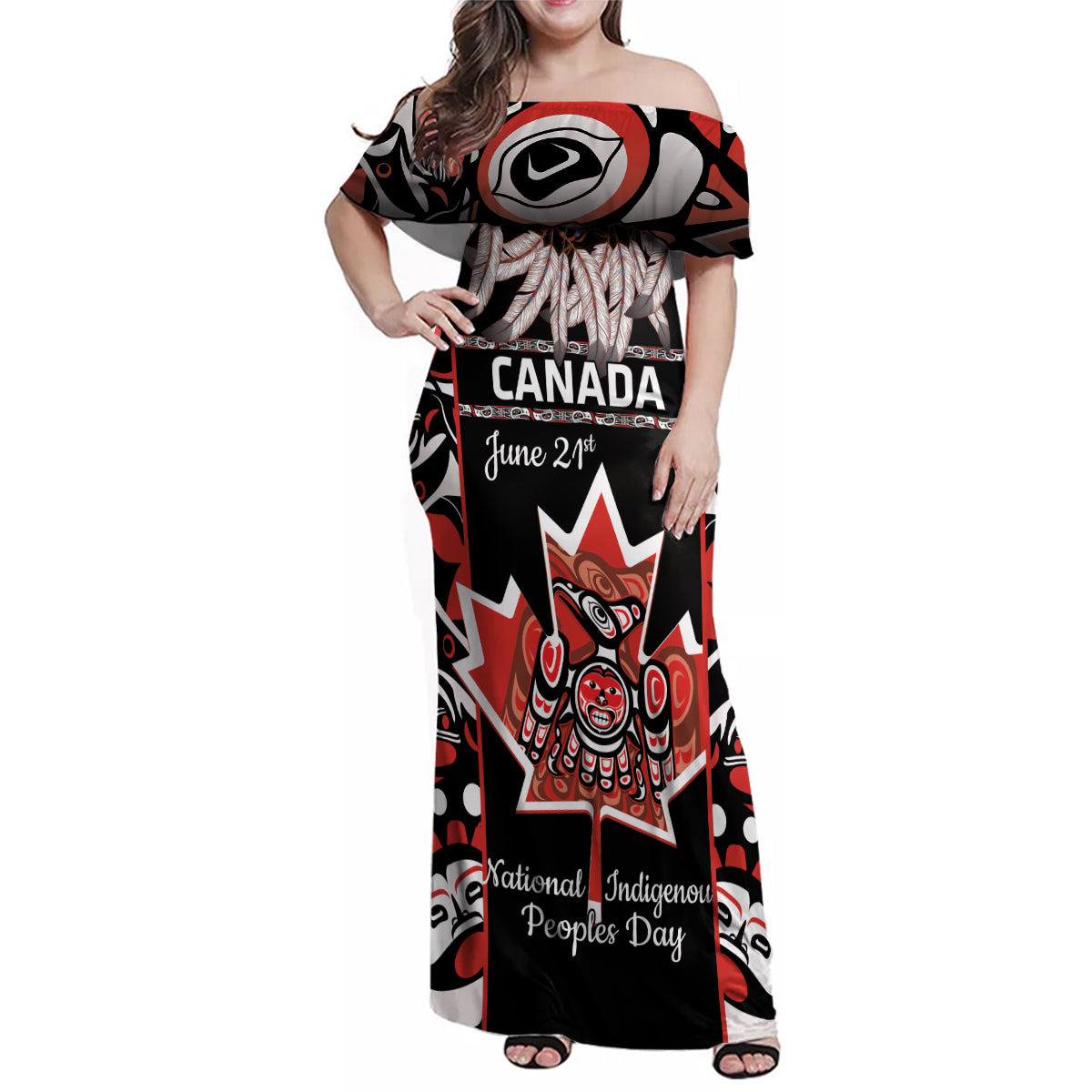 Canada National Aboriginal Day Family Matching Off Shoulder Maxi Dress and Hawaiian Shirt Canadian Indigenous Haida - Wonder Print Shop