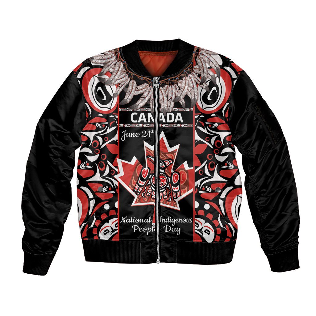 Canada National Aboriginal Day Sleeve Zip Bomber Jacket Canadian Indigenous Haida - Wonder Print Shop