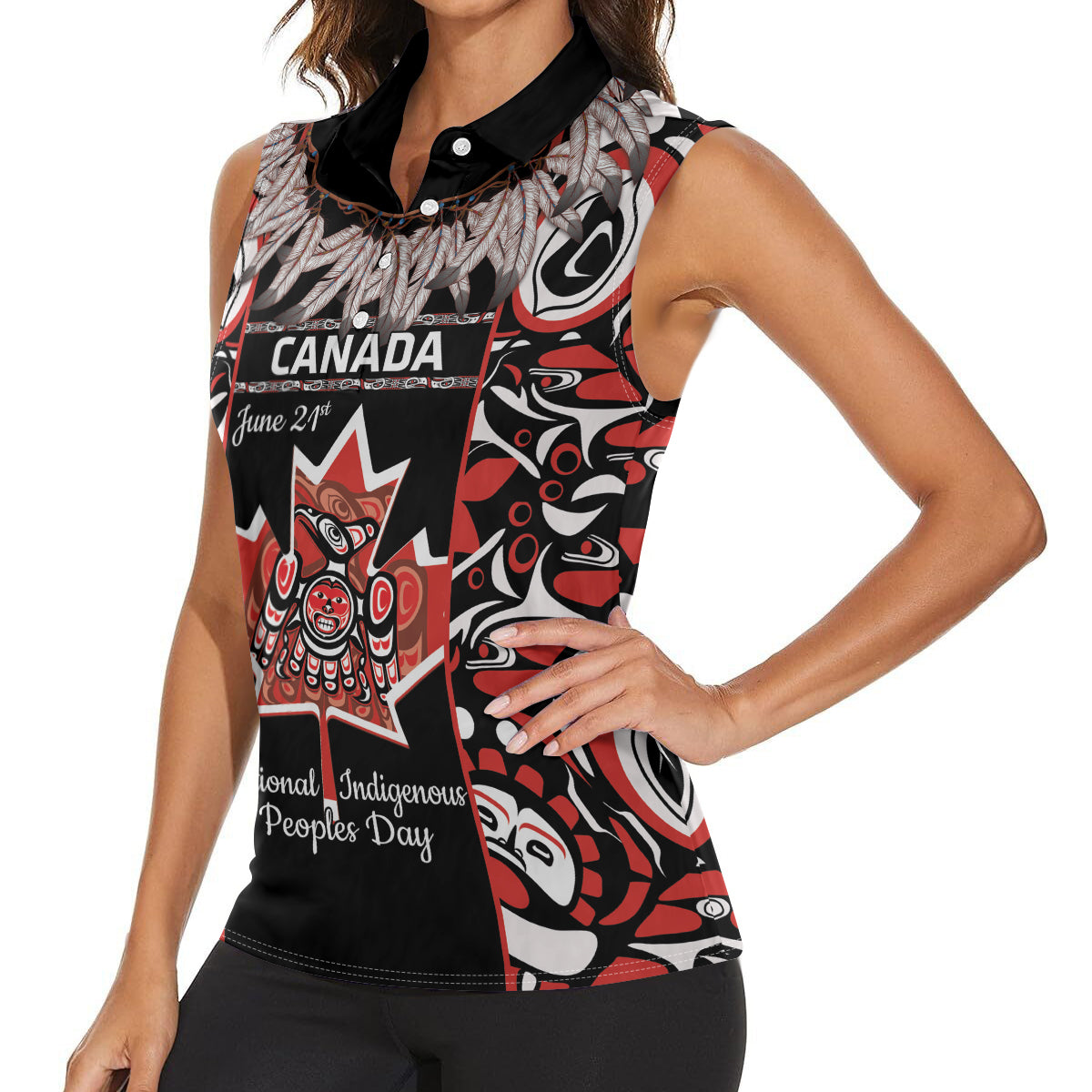 Canada National Aboriginal Day Women Sleeveless Polo Shirt Canadian Indigenous Haida - Wonder Print Shop