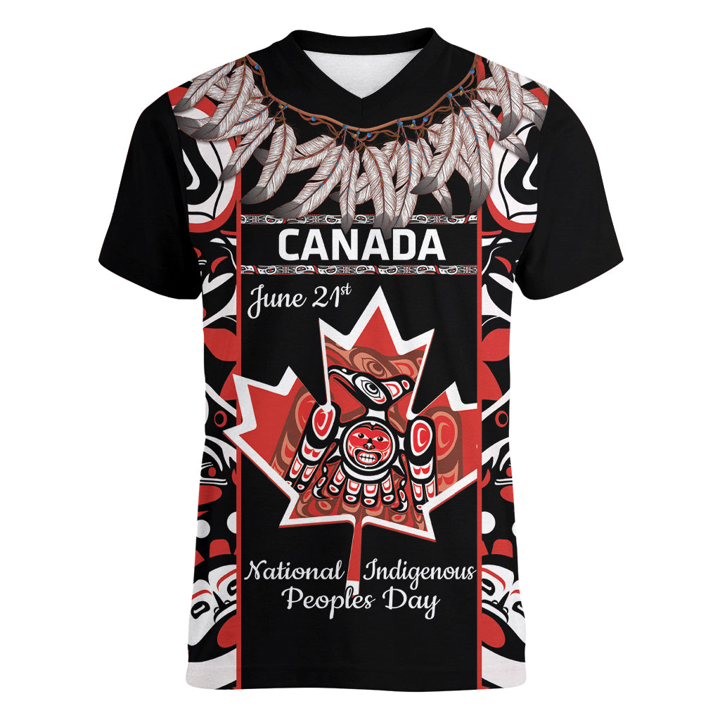 Canada National Aboriginal Day Women V-Neck T-Shirt Canadian Indigenous Haida - Wonder Print Shop