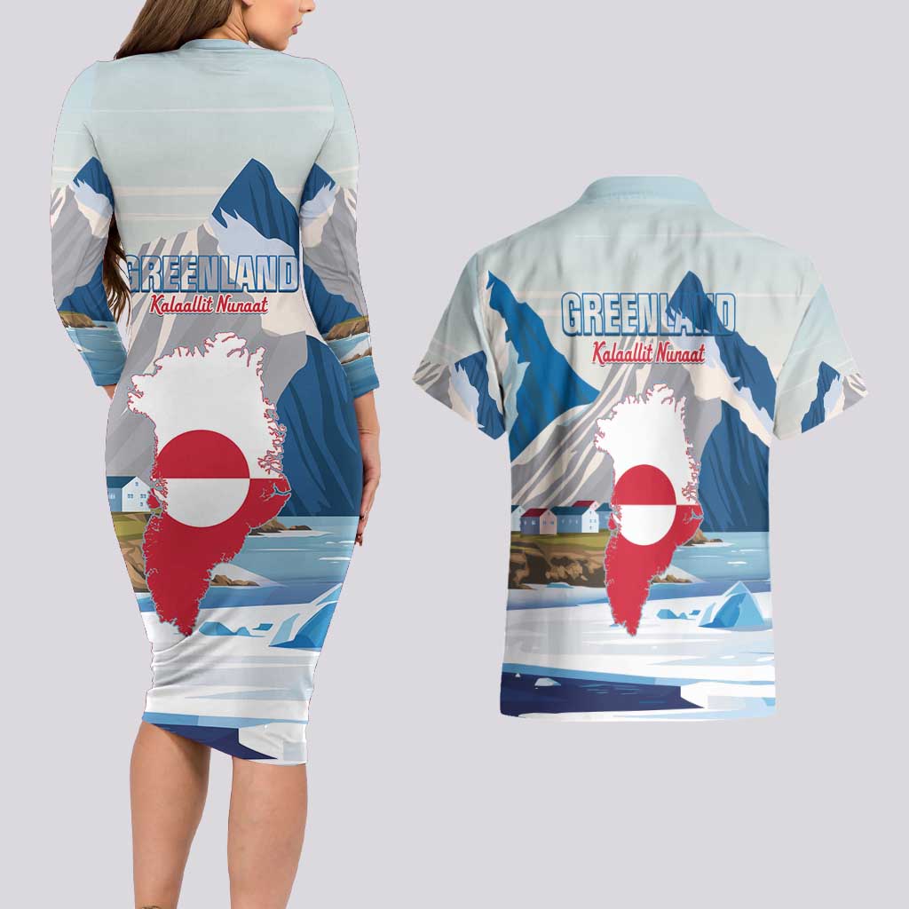Greenland Couples Matching Long Sleeve Bodycon Dress and Hawaiian Shirt Kalaallit Nunaat Polar Bear
