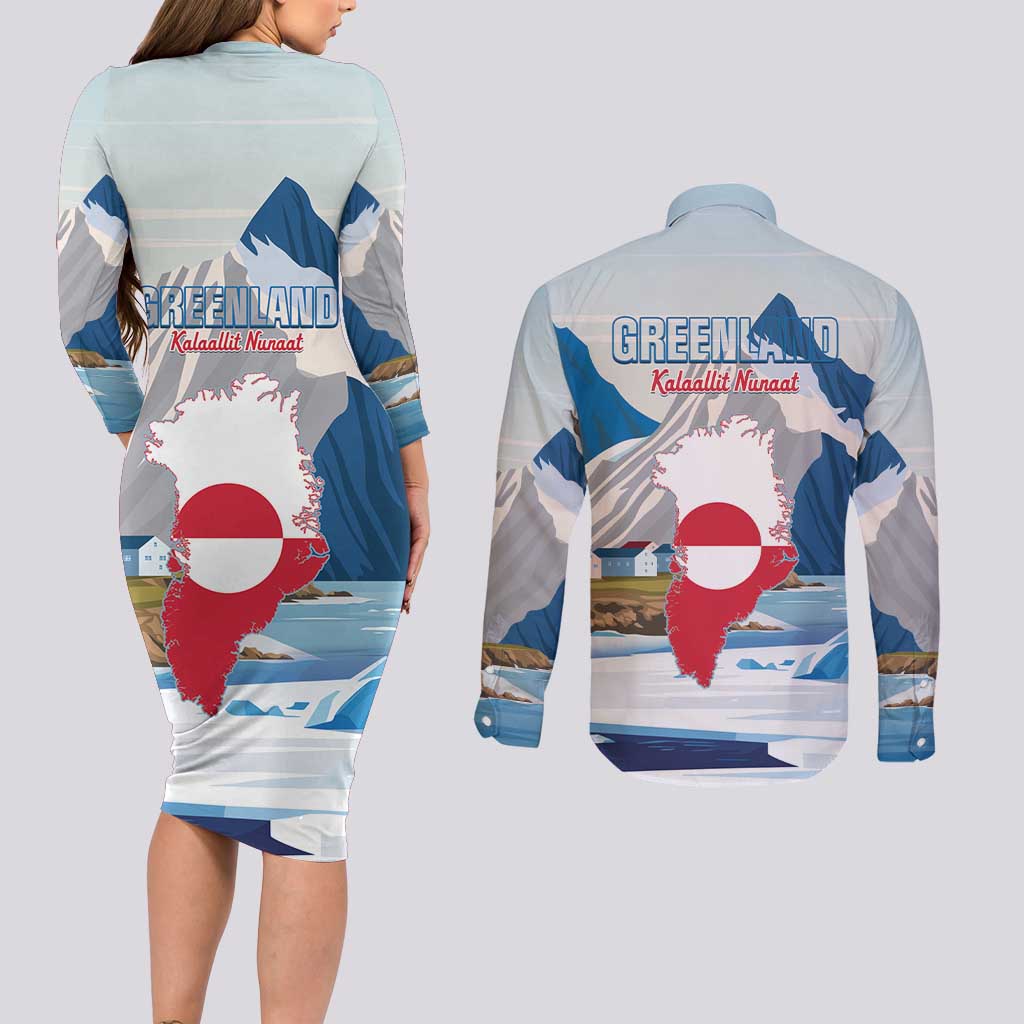 Greenland Couples Matching Long Sleeve Bodycon Dress and Long Sleeve Button Shirt Kalaallit Nunaat Polar Bear
