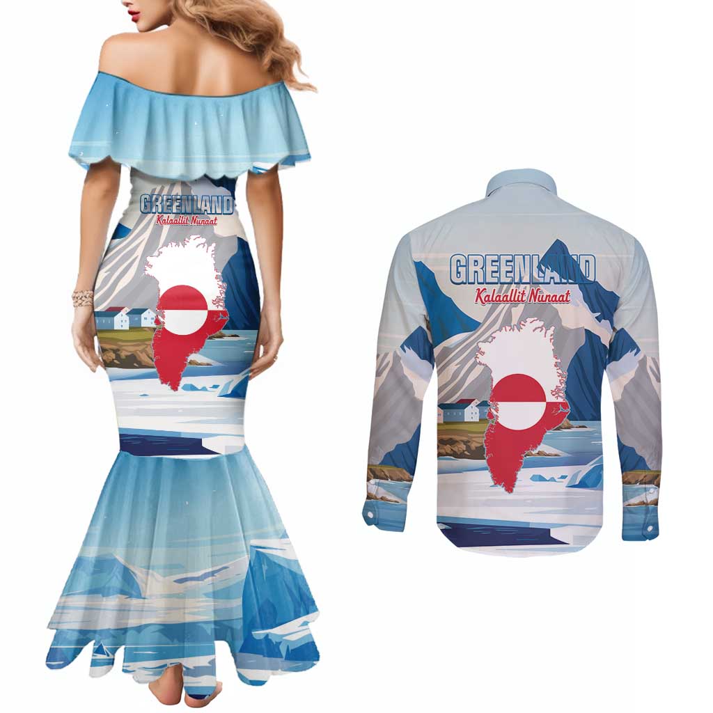 Greenland Couples Matching Mermaid Dress and Long Sleeve Button Shirt Kalaallit Nunaat Polar Bear