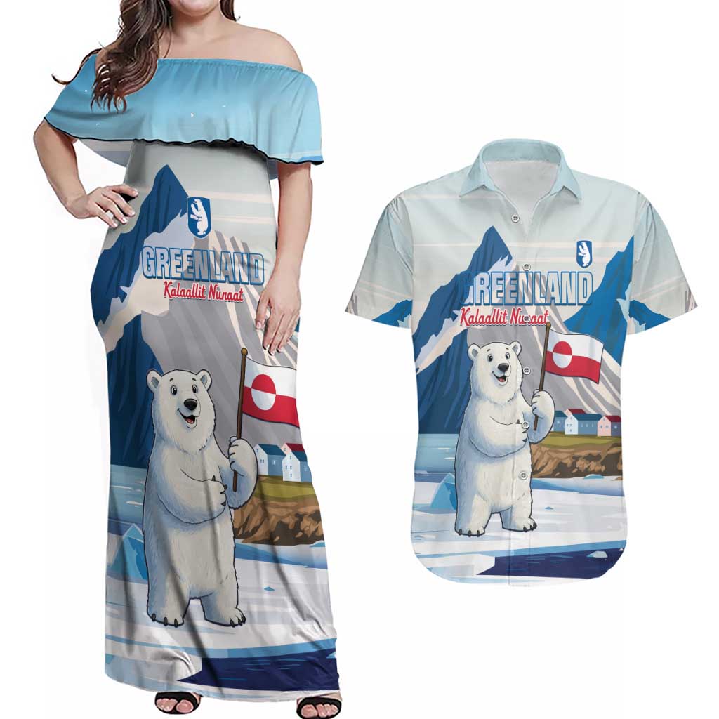 Greenland Couples Matching Off Shoulder Maxi Dress and Hawaiian Shirt Kalaallit Nunaat Polar Bear
