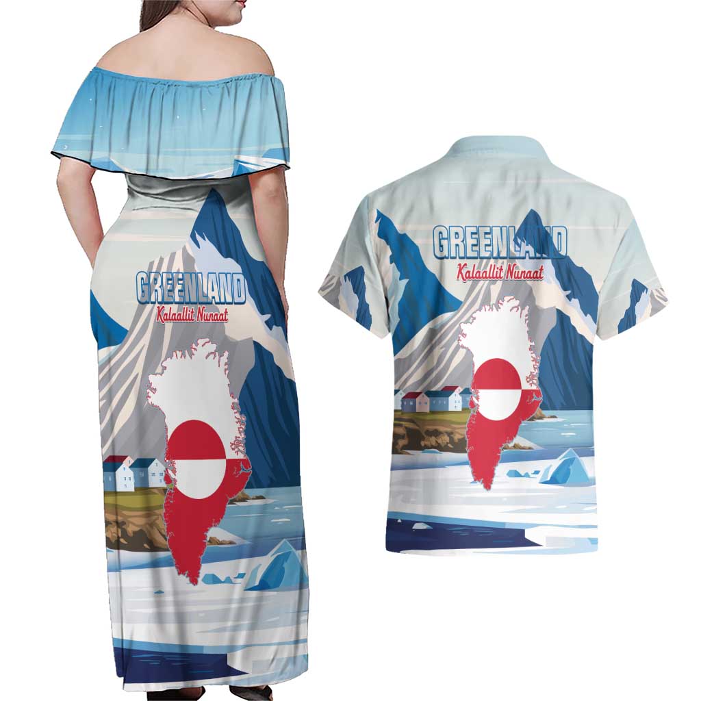 Greenland Couples Matching Off Shoulder Maxi Dress and Hawaiian Shirt Kalaallit Nunaat Polar Bear