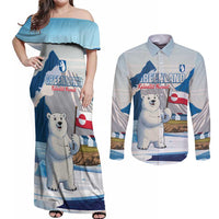 Greenland Couples Matching Off Shoulder Maxi Dress and Long Sleeve Button Shirt Kalaallit Nunaat Polar Bear