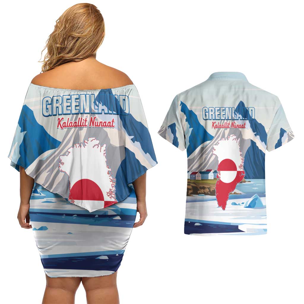 Greenland Couples Matching Off Shoulder Short Dress and Hawaiian Shirt Kalaallit Nunaat Polar Bear