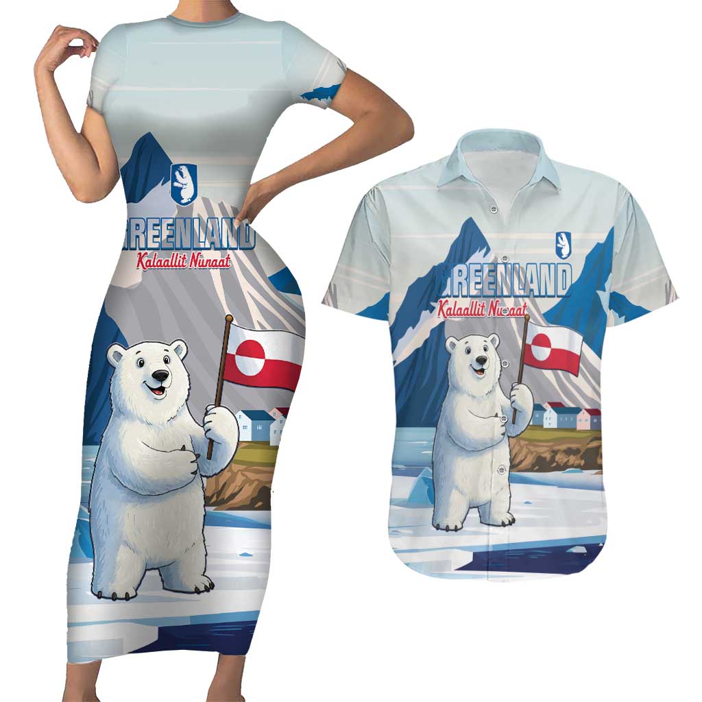 Greenland Couples Matching Short Sleeve Bodycon Dress and Hawaiian Shirt Kalaallit Nunaat Polar Bear