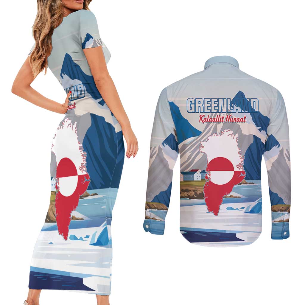 Greenland Couples Matching Short Sleeve Bodycon Dress and Long Sleeve Button Shirt Kalaallit Nunaat Polar Bear