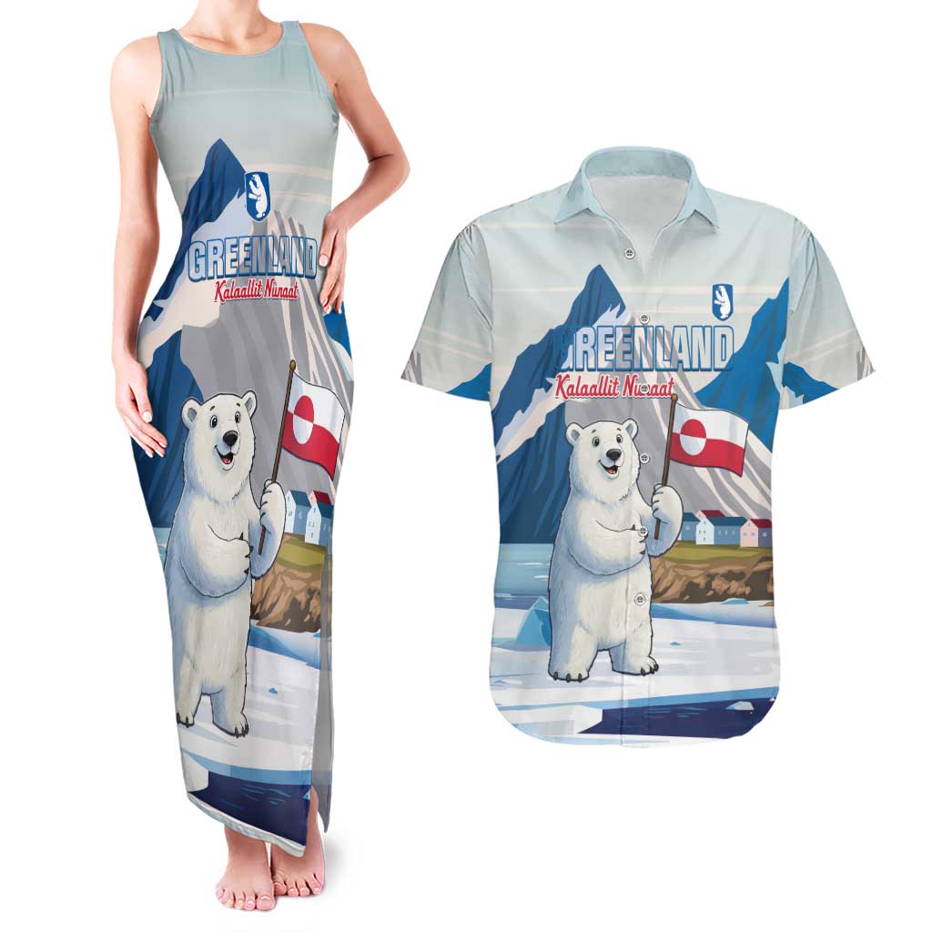 Greenland Couples Matching Tank Maxi Dress and Hawaiian Shirt Kalaallit Nunaat Polar Bear