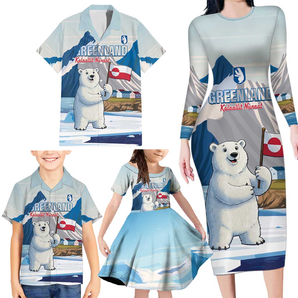 Greenland Family Matching Long Sleeve Bodycon Dress and Hawaiian Shirt Kalaallit Nunaat Polar Bear