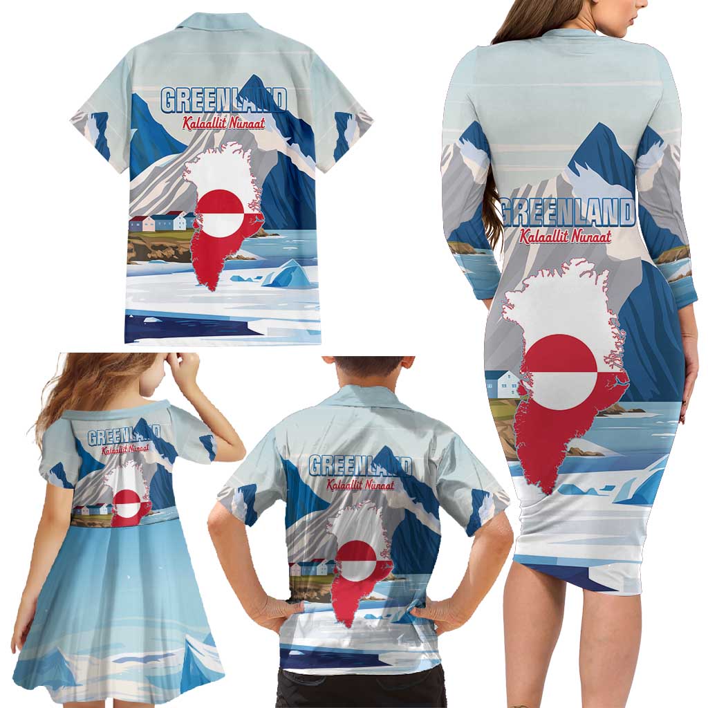 Greenland Family Matching Long Sleeve Bodycon Dress and Hawaiian Shirt Kalaallit Nunaat Polar Bear