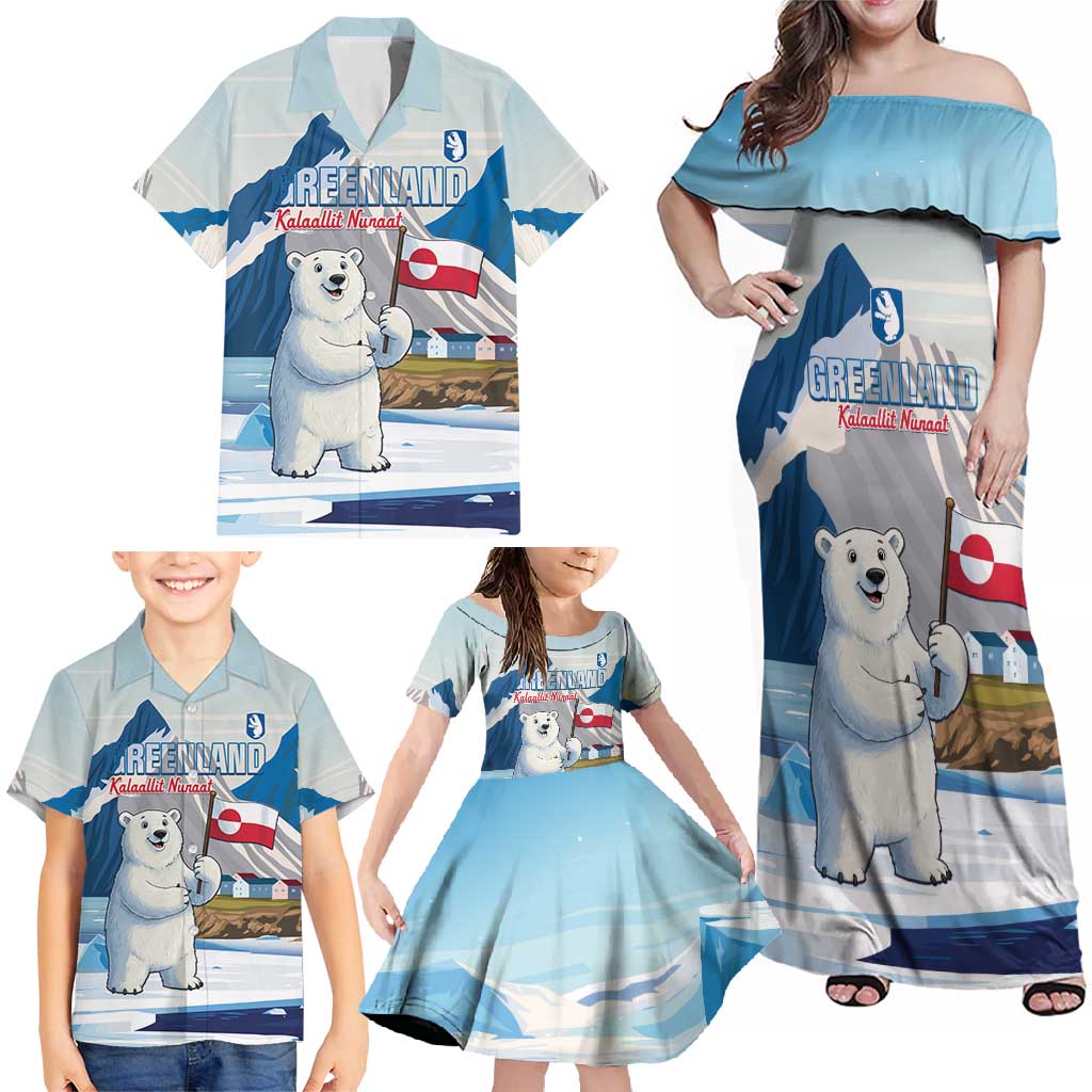 Greenland Family Matching Off Shoulder Maxi Dress and Hawaiian Shirt Kalaallit Nunaat Polar Bear