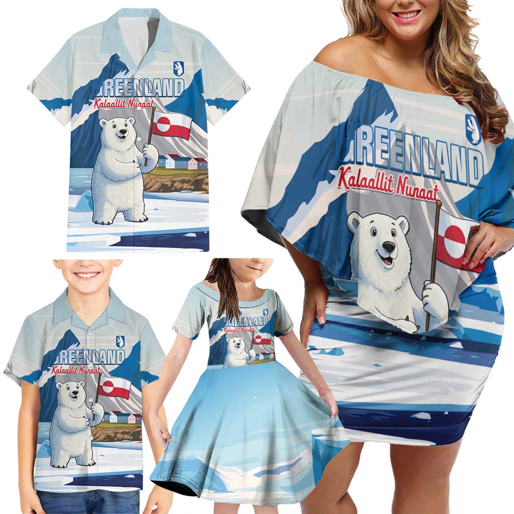 Greenland Family Matching Off Shoulder Short Dress and Hawaiian Shirt Kalaallit Nunaat Polar Bear