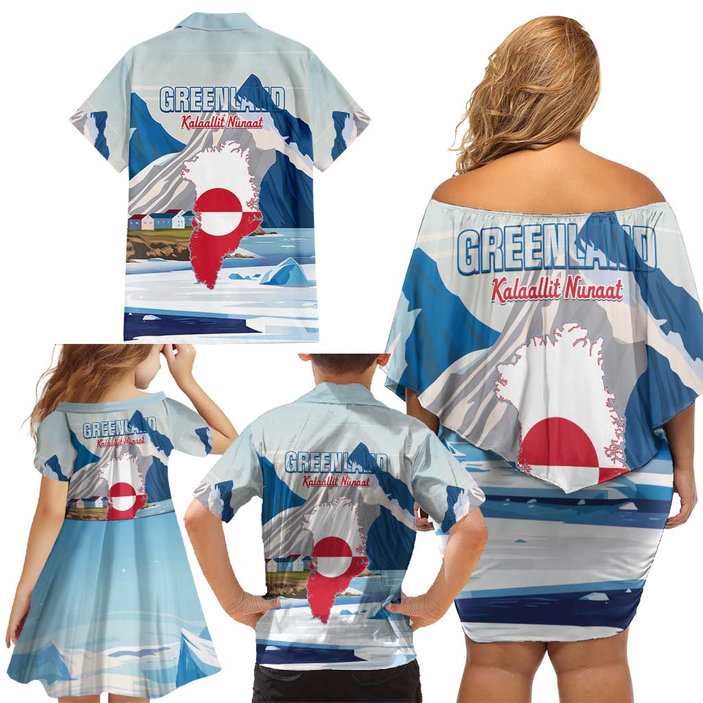 Greenland Family Matching Off Shoulder Short Dress and Hawaiian Shirt Kalaallit Nunaat Polar Bear