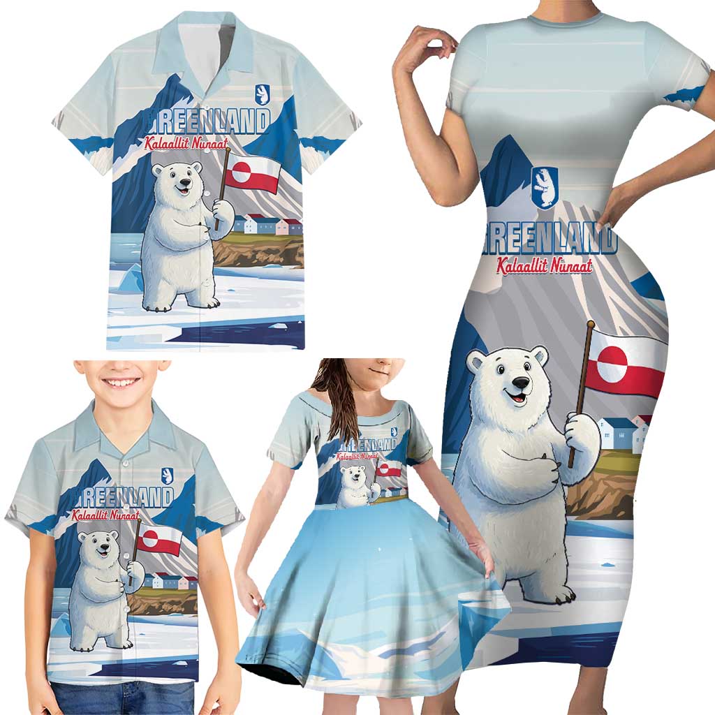 Greenland Family Matching Short Sleeve Bodycon Dress and Hawaiian Shirt Kalaallit Nunaat Polar Bear