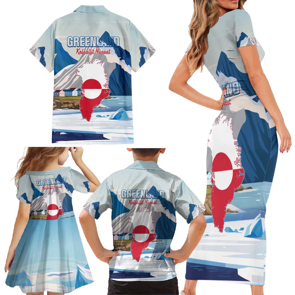 Greenland Family Matching Short Sleeve Bodycon Dress and Hawaiian Shirt Kalaallit Nunaat Polar Bear