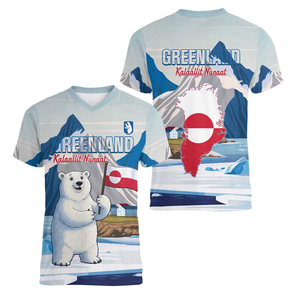 Greenland Women V-Neck T-Shirt Kalaallit Nunaat Polar Bear