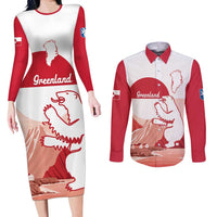 Kalaallit Nunaat Greenland Couples Matching Long Sleeve Bodycon Dress and Long Sleeve Button Shirt Coat Of Arms Flag Style
