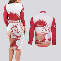 Kalaallit Nunaat Greenland Couples Matching Long Sleeve Bodycon Dress and Long Sleeve Button Shirt Coat Of Arms Flag Style