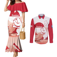 Kalaallit Nunaat Greenland Couples Matching Mermaid Dress and Long Sleeve Button Shirt Coat Of Arms Flag Style