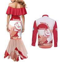 Kalaallit Nunaat Greenland Couples Matching Mermaid Dress and Long Sleeve Button Shirt Coat Of Arms Flag Style