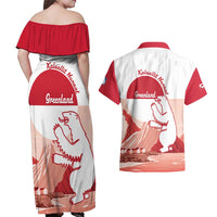 Kalaallit Nunaat Greenland Couples Matching Off Shoulder Maxi Dress and Hawaiian Shirt Coat Of Arms Flag Style