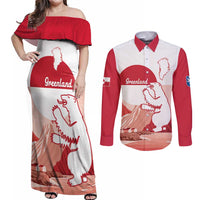 Kalaallit Nunaat Greenland Couples Matching Off Shoulder Maxi Dress and Long Sleeve Button Shirt Coat Of Arms Flag Style