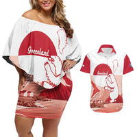 Kalaallit Nunaat Greenland Couples Matching Off Shoulder Short Dress and Hawaiian Shirt Coat Of Arms Flag Style