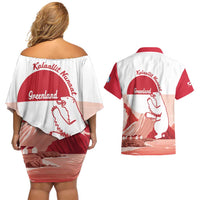 Kalaallit Nunaat Greenland Couples Matching Off Shoulder Short Dress and Hawaiian Shirt Coat Of Arms Flag Style