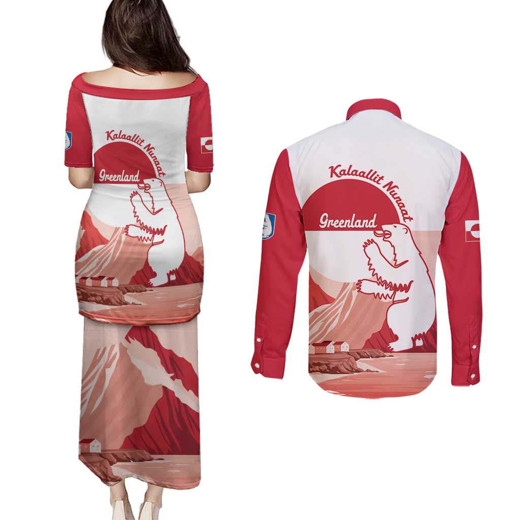 Kalaallit Nunaat Greenland Couples Matching Puletasi and Long Sleeve Button Shirt Coat Of Arms Flag Style