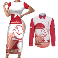 Kalaallit Nunaat Greenland Couples Matching Short Sleeve Bodycon Dress and Long Sleeve Button Shirt Coat Of Arms Flag Style