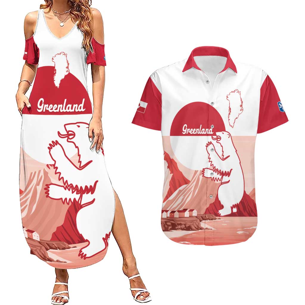 Kalaallit Nunaat Greenland Couples Matching Summer Maxi Dress and Hawaiian Shirt Coat Of Arms Flag Style