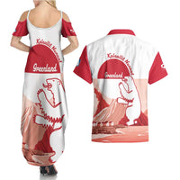 Kalaallit Nunaat Greenland Couples Matching Summer Maxi Dress and Hawaiian Shirt Coat Of Arms Flag Style