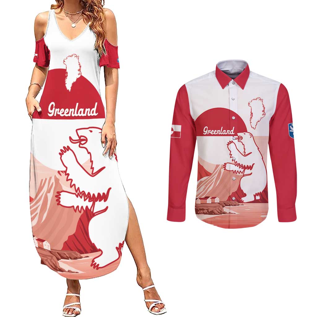 Kalaallit Nunaat Greenland Couples Matching Summer Maxi Dress and Long Sleeve Button Shirt Coat Of Arms Flag Style