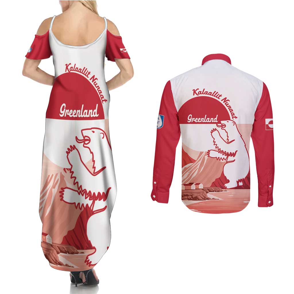 Kalaallit Nunaat Greenland Couples Matching Summer Maxi Dress and Long Sleeve Button Shirt Coat Of Arms Flag Style