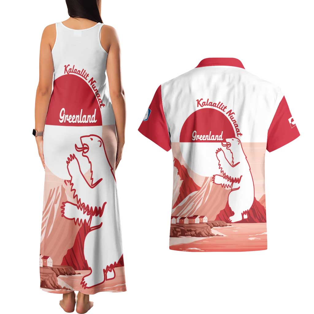Kalaallit Nunaat Greenland Couples Matching Tank Maxi Dress and Hawaiian Shirt Coat Of Arms Flag Style