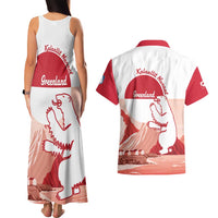 Kalaallit Nunaat Greenland Couples Matching Tank Maxi Dress and Hawaiian Shirt Coat Of Arms Flag Style