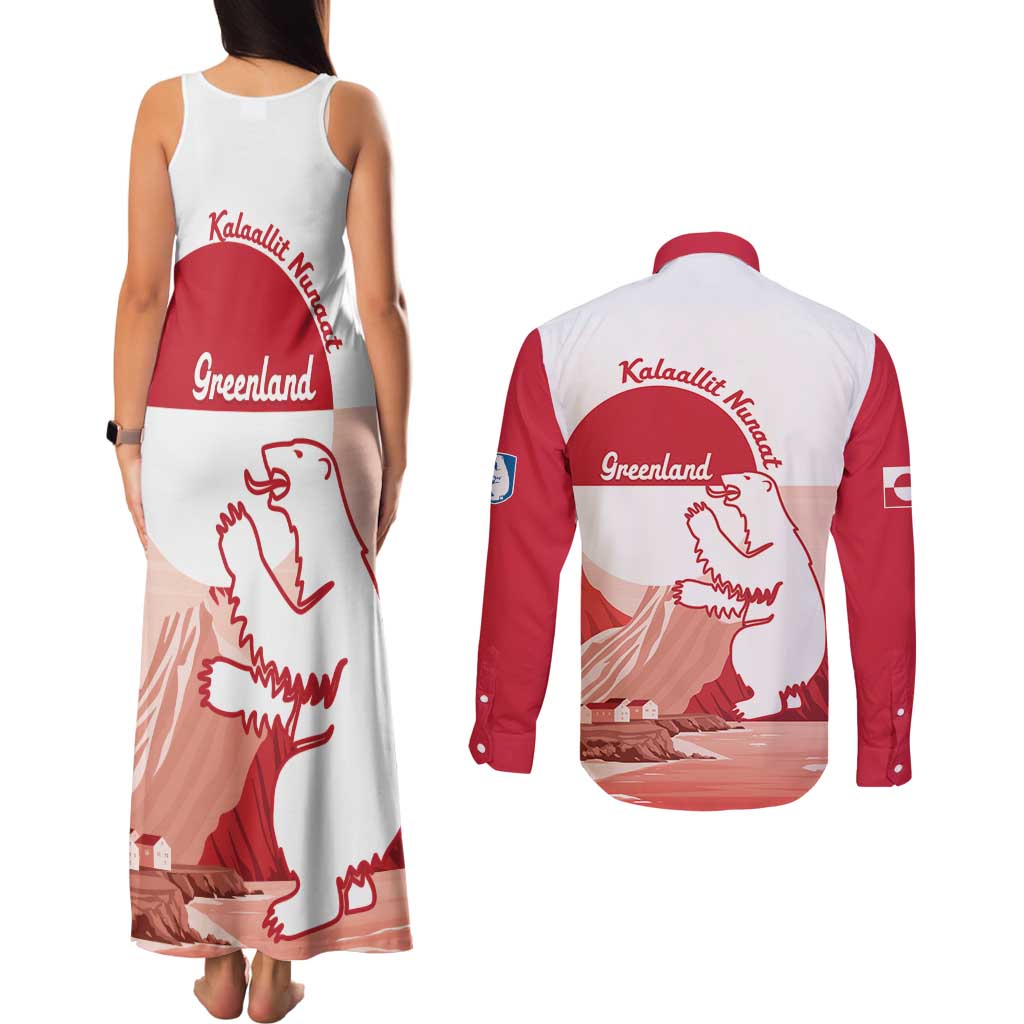 Kalaallit Nunaat Greenland Couples Matching Tank Maxi Dress and Long Sleeve Button Shirt Coat Of Arms Flag Style